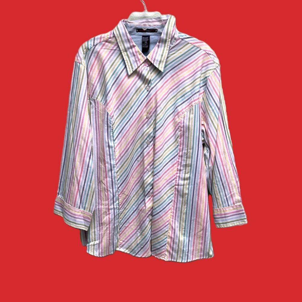 Women's Bill Blass Jeanswear Striped Button Down Cotton Shirt 3X NWT